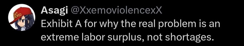 OKED Asagi @XxemoviolencexX Exhibit A for why the real problem is an extreme labor surplus, not shortages.