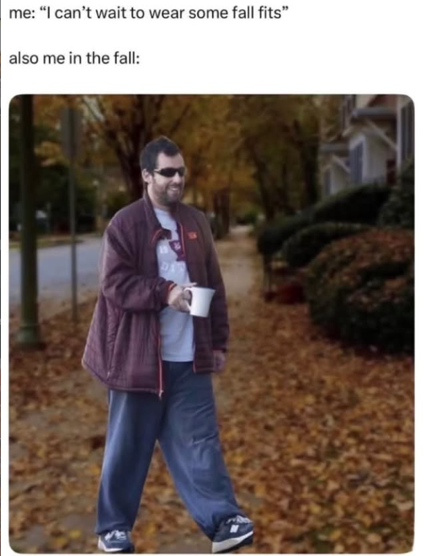me: "I can't wait to wear some fall fits" also me in the fall: 015