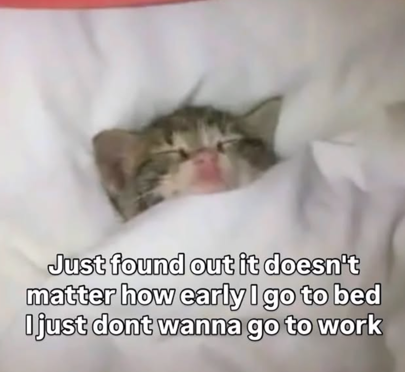 Just found out it doesn't matter how early I go to bed I just dont wanna go to work