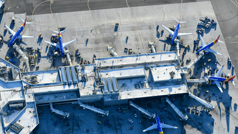 An aerial view of part of LAX airport.