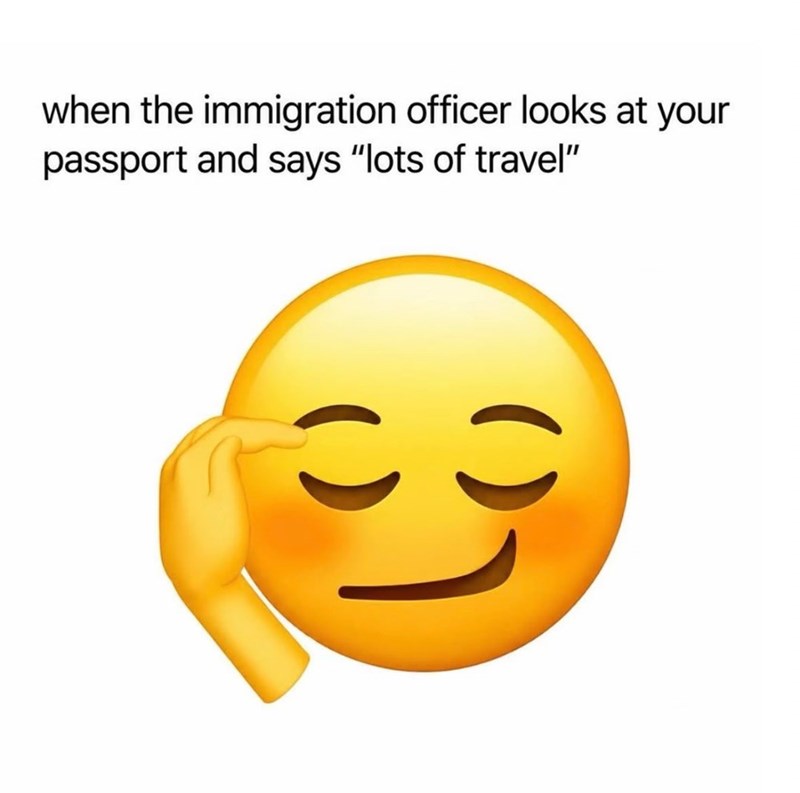 when the immigration officer looks at your passport and says "lots of travel"