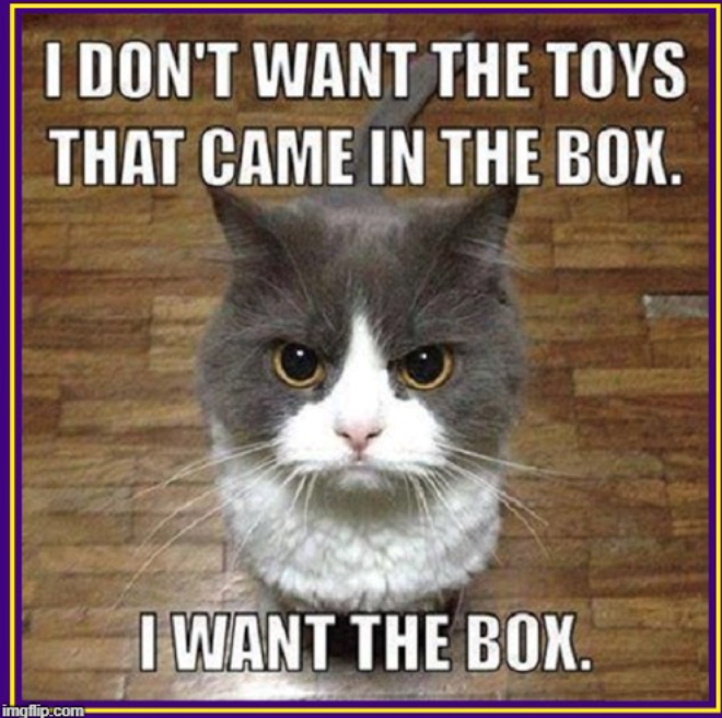 I DON'T WANT THE TOYS THAT CAME IN THE BOX. imgflip.com- I WANT THE BOX.