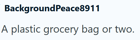 BackgroundPeace8911 A plastic grocery bag or two.