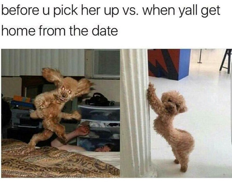 before u pick her up vs. when yall get home from the date
