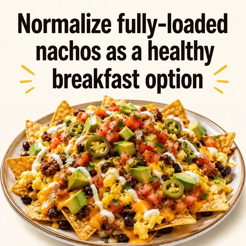 Normalize fully-loaded nachos as a healthy breakfast option