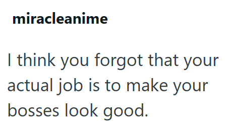 miracleanime I think you forgot that your actual job is to make your bosses look good.
