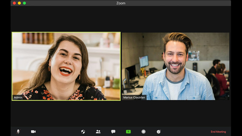 A screen showing a man and a woman on a Zoom call together.