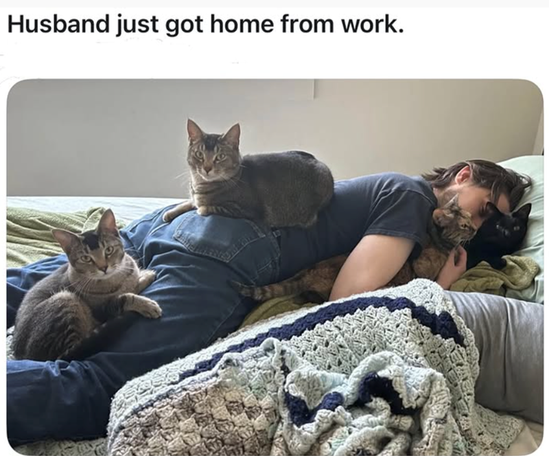 Husband just got home from work.