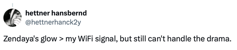 hettner hansbernd @hettnerhanck2y Zendaya's glow > my WiFi signal, but still can't handle the drama.
