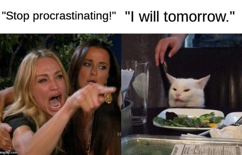 "Stop procrastinating!" "I will tomorrow." imgflip.com H