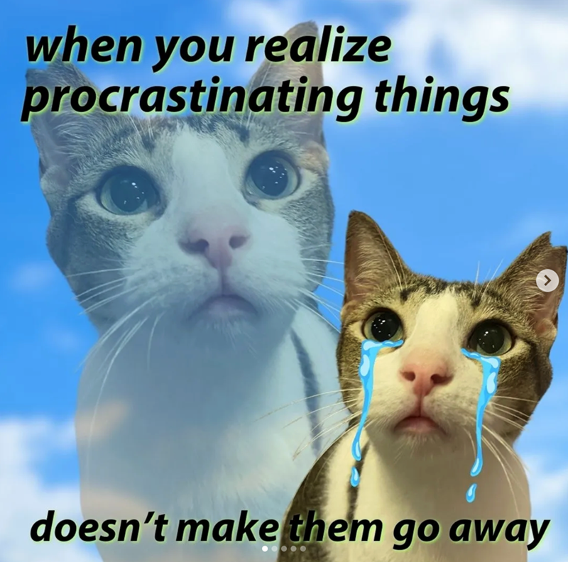 when you realize procrastinating things doesn't make them go away
