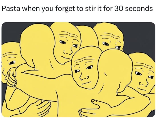 Pasta when you forget to stir it for 30 seconds