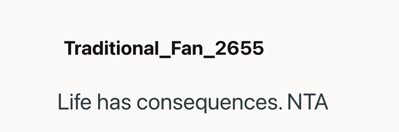 Traditional_Fan_2655 Life has consequences. NTA