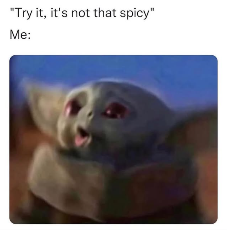 "Try it, it's not that spicy" Me: