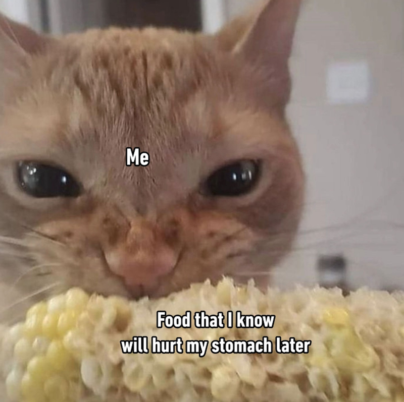 Me Food that I know will hurt my stomach later
