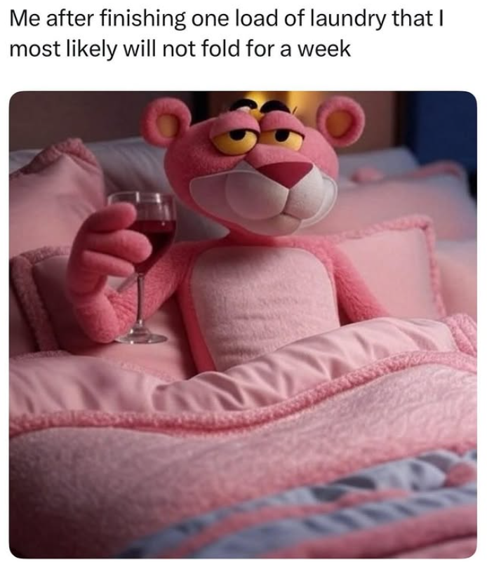 Me after finishing one load of laundry that I most likely will not fold for a week
