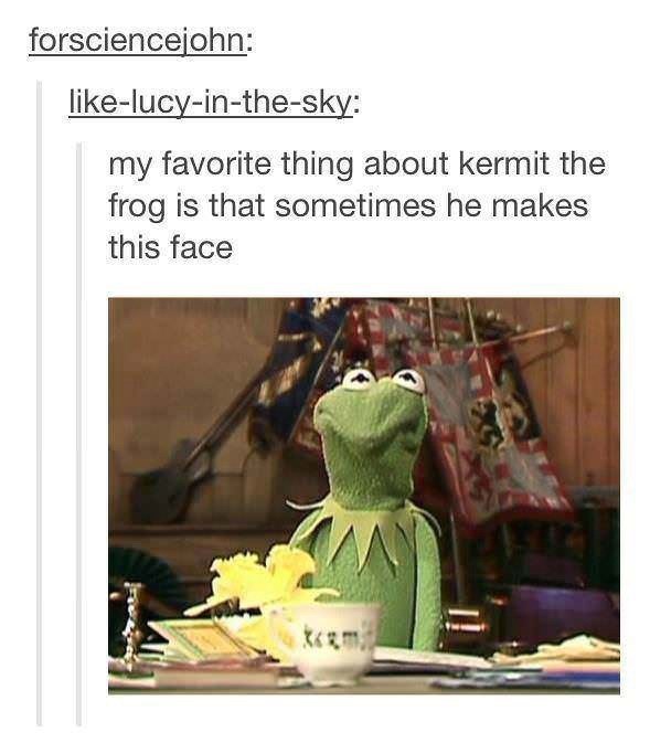 forsciencejohn: like-lucy-in-the-sky: my favorite thing about kermit the frog is that sometimes he makes this face