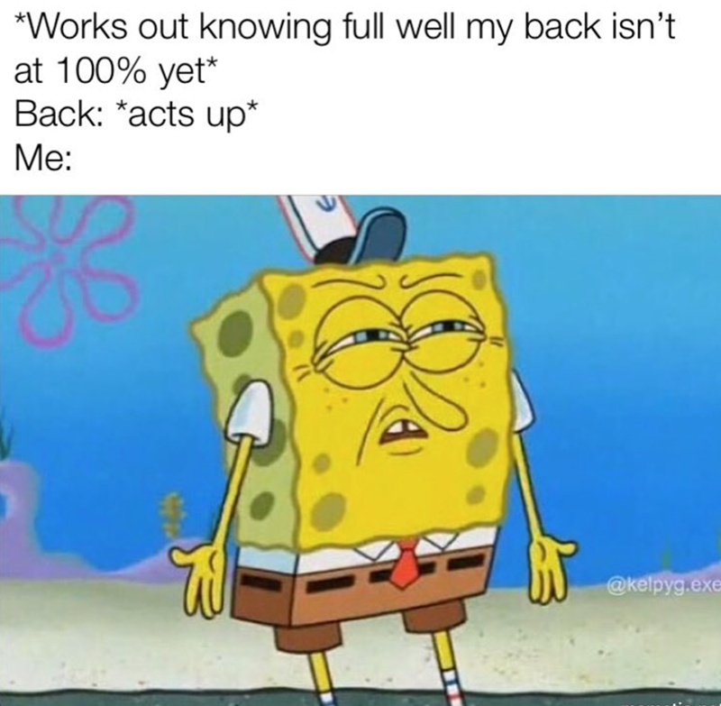 *Works out knowing full well my back isn't. at 100% yet* Back: *acts up* Me: W @kelpyg.exe