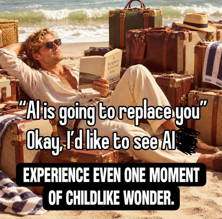 A Brighter Kind of Day "Al is going to replace you' Okay, I'd like to see Al EXPERIENCE EVEN ONE MOMENT OF CHILDLIKE WONDER.