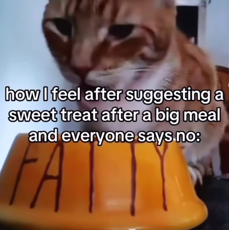 how I feel after suggesting a sweet treat after a big meal and everyone says no: FA