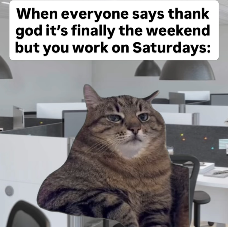 When everyone says thank god it's finally the weekend but you work on Saturdays: