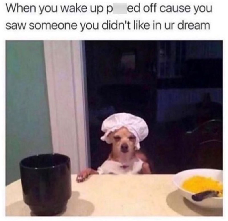 When you wake up ped off cause you saw someone you didn't like in ur dream