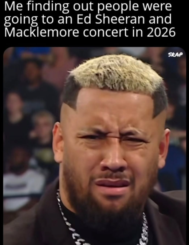 Me finding out people were going to an Ed Sheeran and Macklemore concert in 2026 SRAP