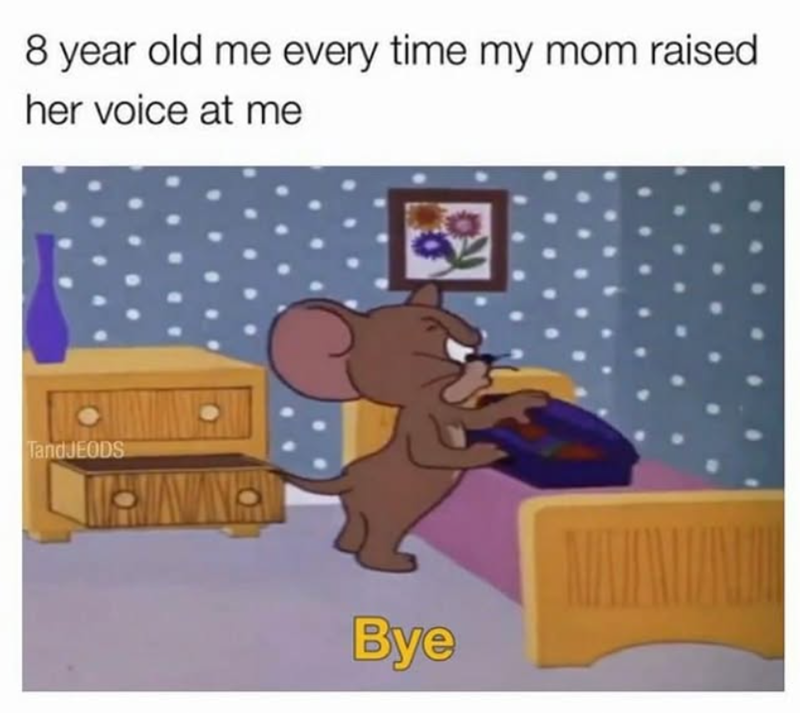 8 year old me every time my mom raised. her voice at me TandJEODS Bye