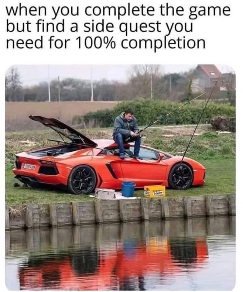 when you complete the game but find a side quest you need for 100% completion