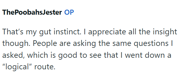 ThePoobahsJester OP That's my gut instinct. I appreciate all the insight though. People are asking the same questions | asked, which is good to see that I went down a "logical" route.