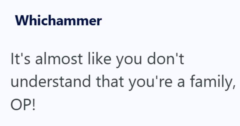 Whichammer It's almost like you don't understand that you're a family, OP!