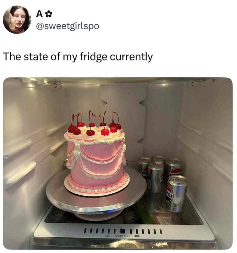 A✿ @sweetgirlspo The state of my fridge currently B Humidity Control S