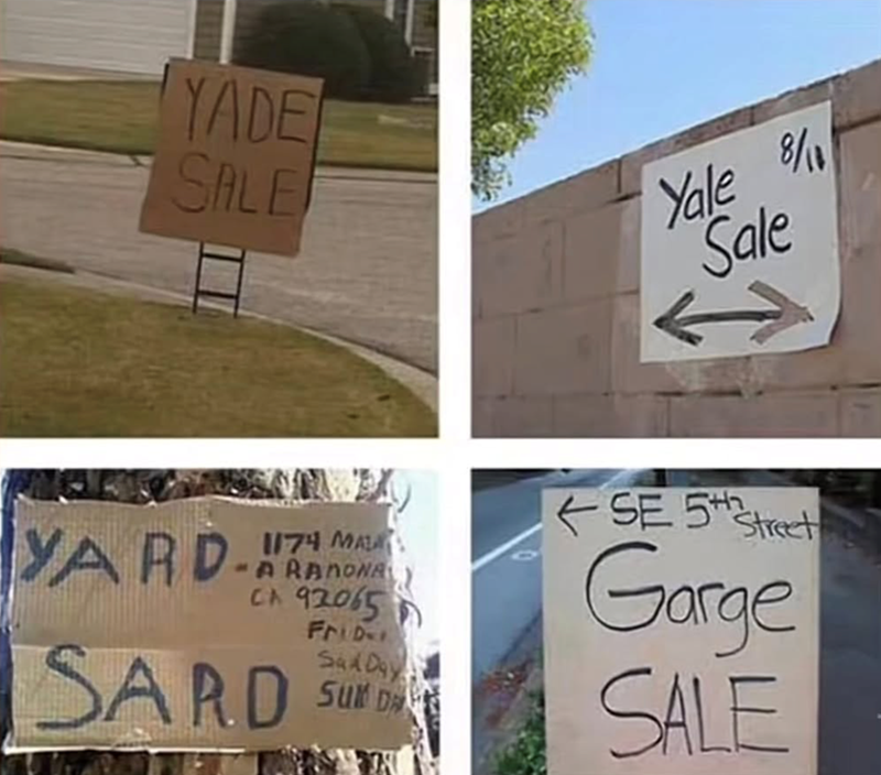 YADE SALE 8/11 Yale Sale YARD-MA 1174 MAL -ARANONA CA 92065 Friday SARD S Day D SE 5Street Garge SALE