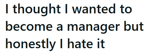 I thought I wanted to become a manager but honestly I hate it