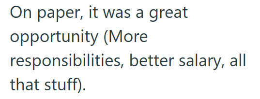 On paper, it was a great opportunity (More responsibilities, better salary, all that stuff).