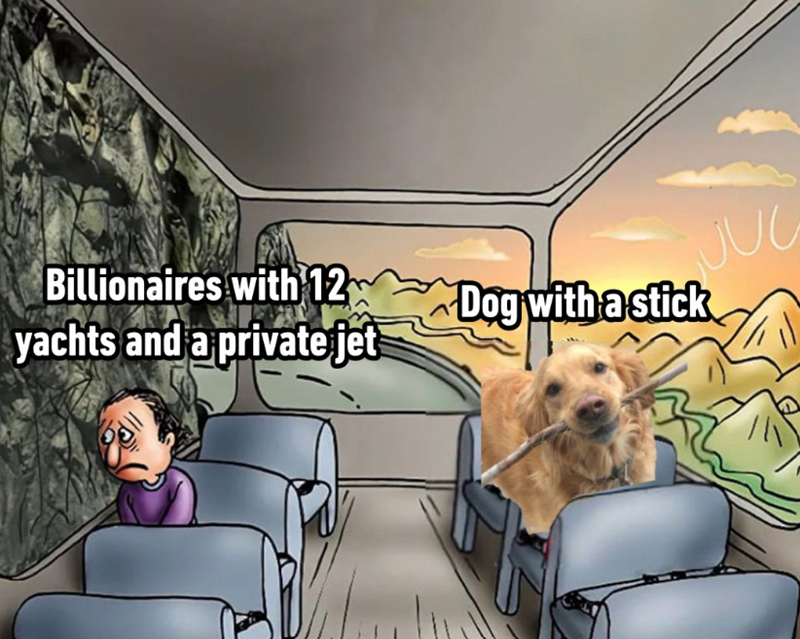 Billionaires with 12 JUL yachts and a private jet Dog with a stick
