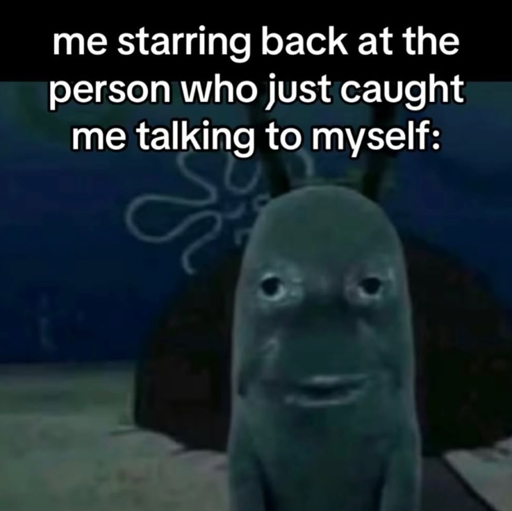 me starring back at the person who just caught me talking to myself: