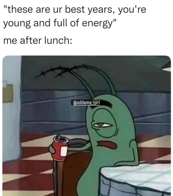 "these are ur best years, you're young and full of energy" me after lunch: Baddams_girl