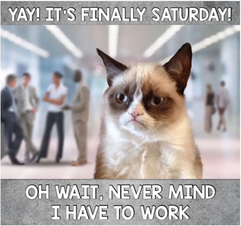 YAY! IT'S FINALLY SATURDAY! OH WAIT, NEVER MIND I HAVE TO WORK