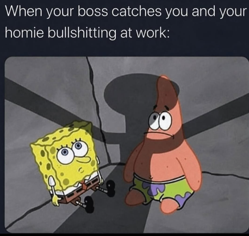 When your boss catches you and your homie bullshitting at work: