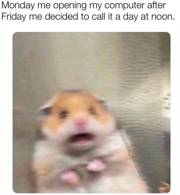 Monday me opening my computer after Friday me decided to call it a day at noon. @humorous resources