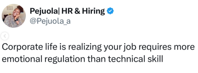 Pejuola❘ HR & Hiring @Pejuola_a Corporate life is realizing your job requires more emotional regulation than technical skill