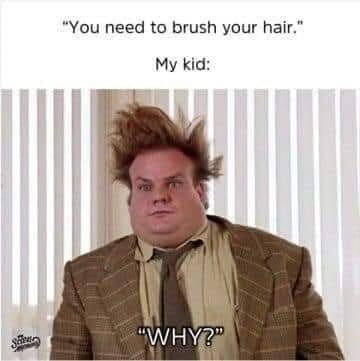 "You need to brush your hair." My kid: "WHY?"