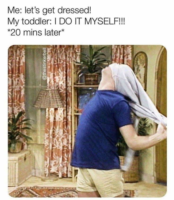 Me: let's get dressed! My toddler: I DO IT MYSELF!!! *20 mins later* @thestinkerbell