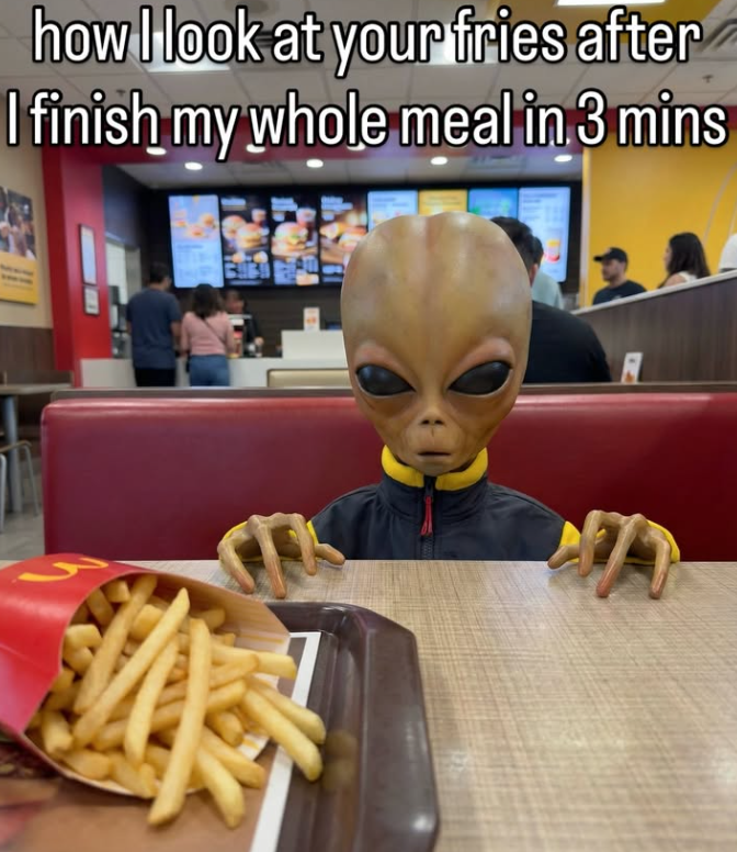 how I look at your fries after I finish my whole meal in 3 mins