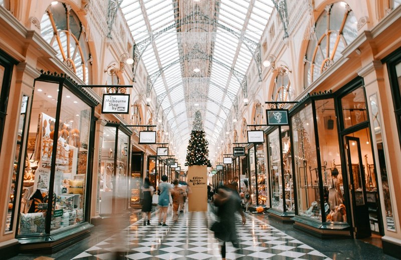 A shopping mall during Christmas time.