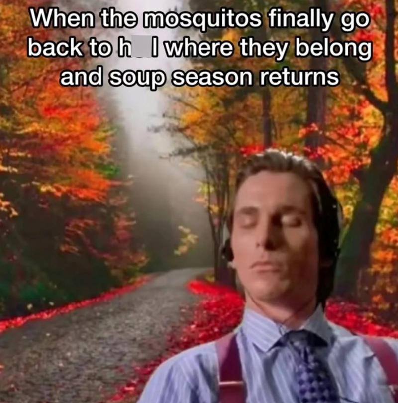 When the mosquitos finally go back to h I where they belong and soup season returns