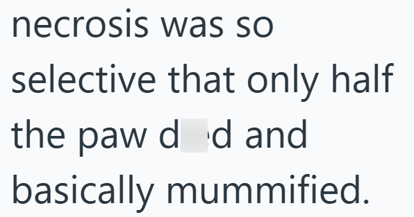 necrosis was so selective that only half the paw dod and basically mummified.
