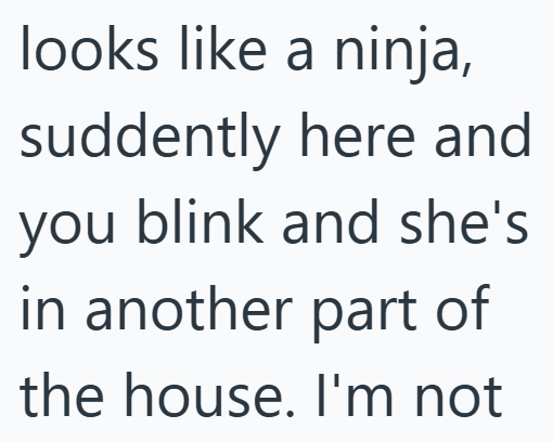 looks like a ninja, suddently here and you blink and she's in another part of the house. I'm not