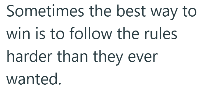 Sometimes the best way to win is to follow the rules harder than they ever wanted.